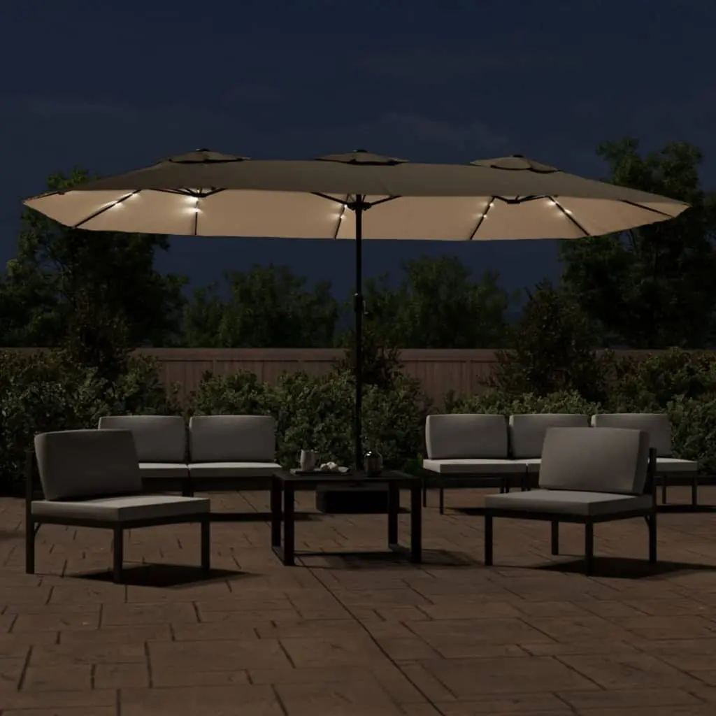 Double-Head Garden Parasol Outdoor Sunshade 449x265cm Taupe