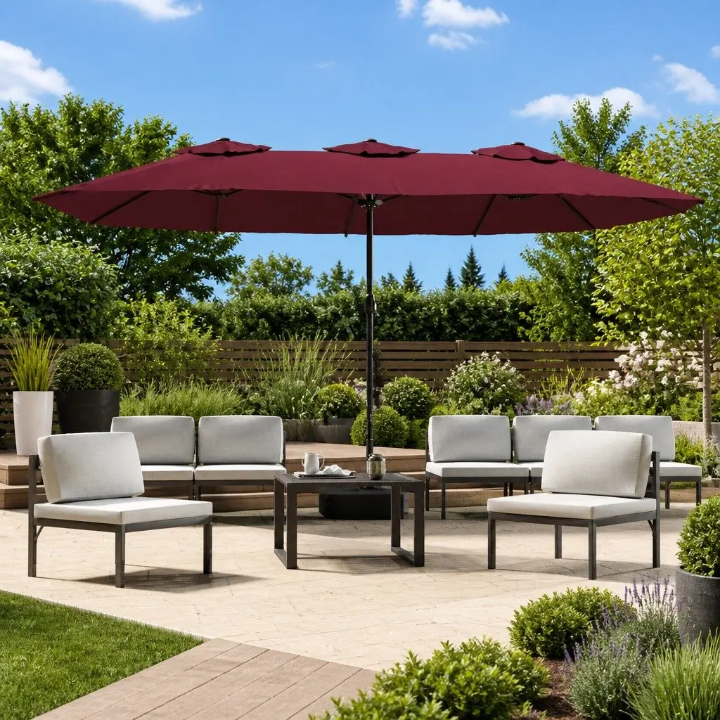 Double-Head Garden Parasol Outdoor Shade Canopy 449x265cm Red