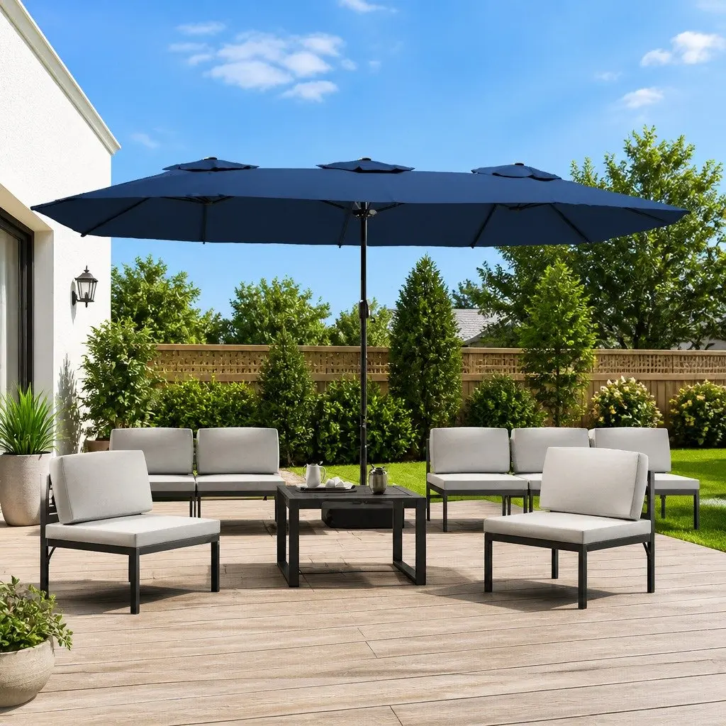 Double-Head Garden Parasol UV Protective 449x265cm Blue
