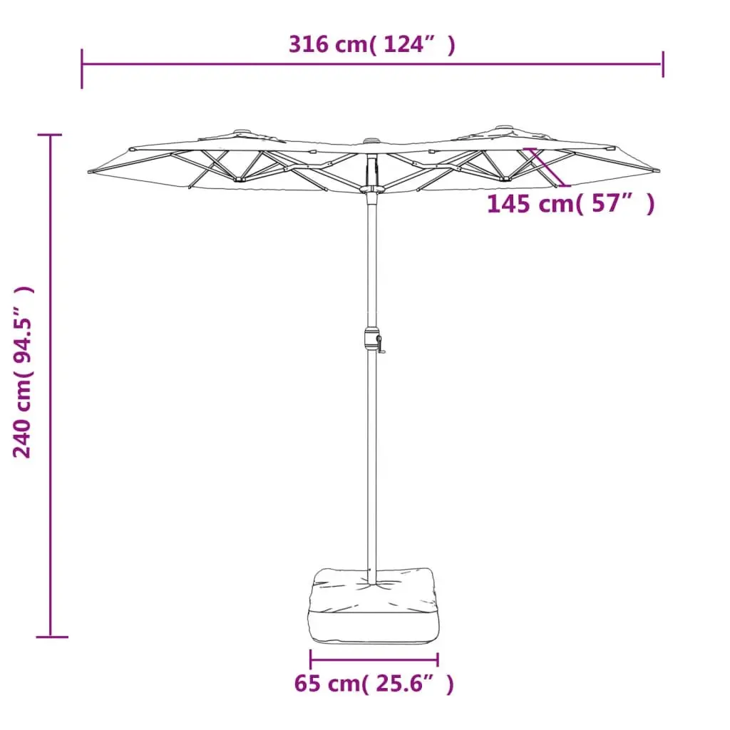 Double-Head Garden Parasol Outdoor Shade Umbrella Crank Opening White 316x145cm