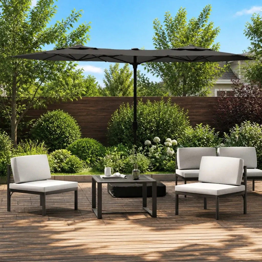 Double-Head Garden Parasol UV Protection 316x145cm Anthracite Outdoor Shade Umbrella