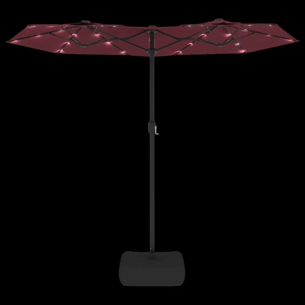 Double-Head Garden Parasol LED Lights Outdoor Sunshade Red 316x145cm Crank