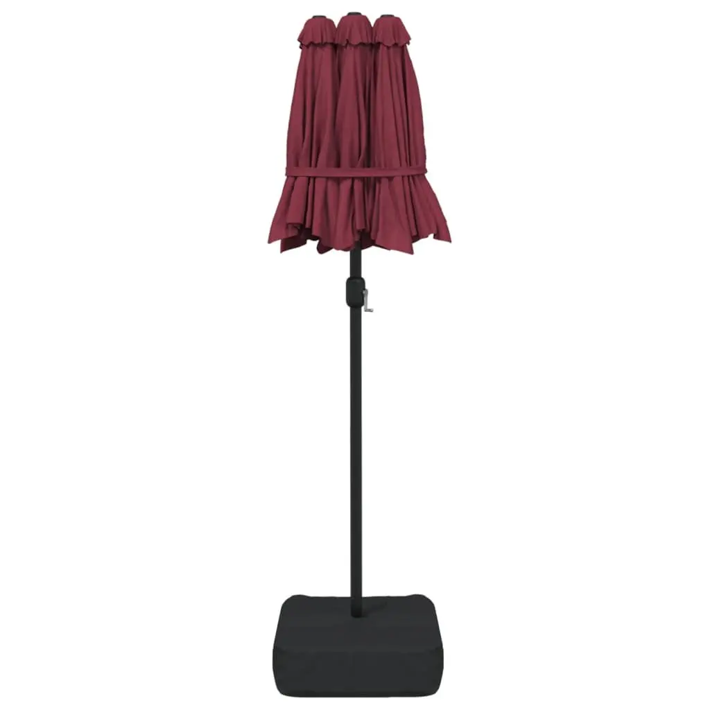 Double-Head Garden Parasol LED Lights Outdoor Sunshade Red 316x145cm Crank