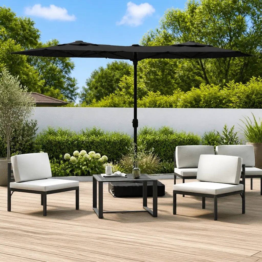 Double-Head Garden Parasol UV Protection 316 x 145 cm Black
