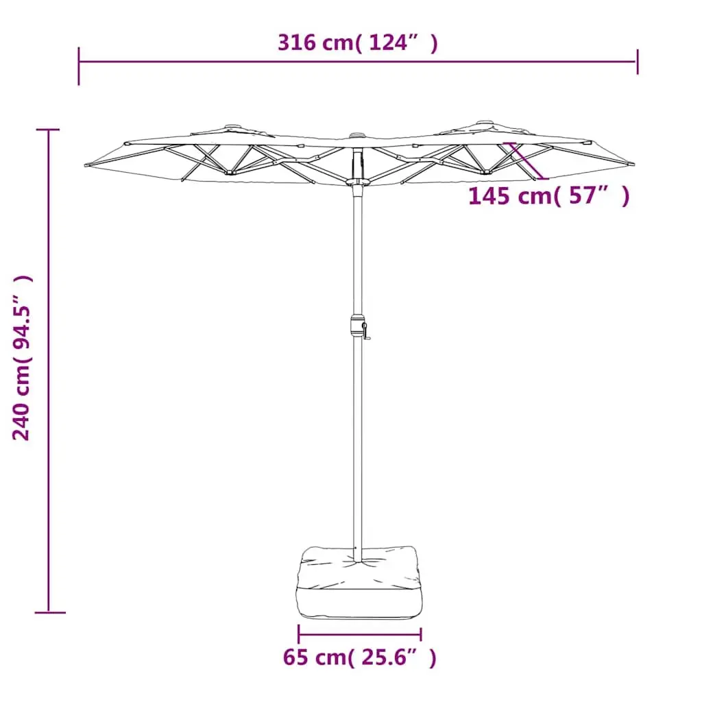 Double-Head Garden Parasol UV Protection 316 x 145 cm Black