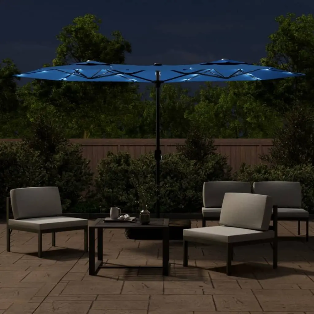 Double-Head Garden Parasol UV Protection 316 x 145 cm Azure Blue Outdoor Shade Umbrella