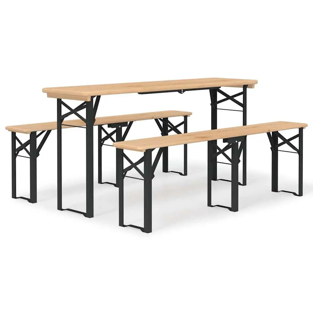 3 Piece Folding Beer Table Set Outdoor Camping Picnic Brown