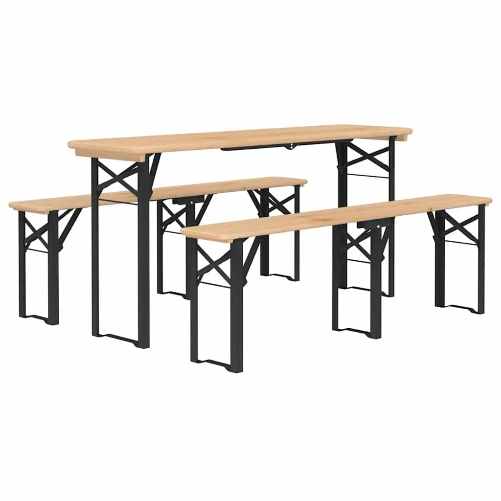 3 Piece Folding Beer Table Set Outdoor Camping Picnic Brown