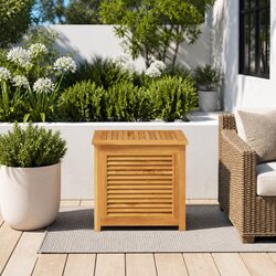 Garden Storage Box Solid Teak Wood 60x50x58cm Outdoor Bench Chest Louvres Design