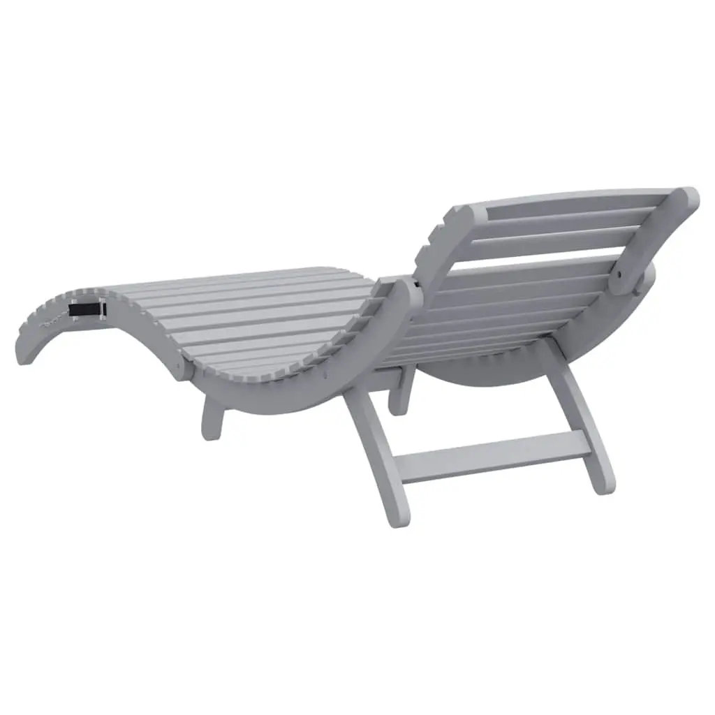 Sun Lounger Grey Solid Wood Acacia Foldable Outdoor Lounge 184 x 55 x 64 cm