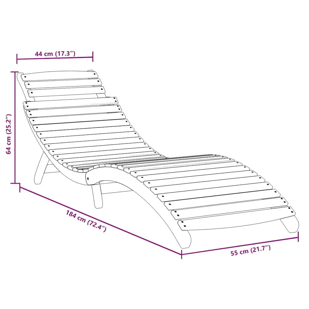 Sun Lounger Grey Solid Wood Acacia Foldable Outdoor Lounge 184 x 55 x 64 cm