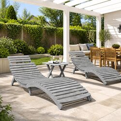 Sun Lounger with Side Table Grey Solid Wood Garden Patio Outdoor Lounging
