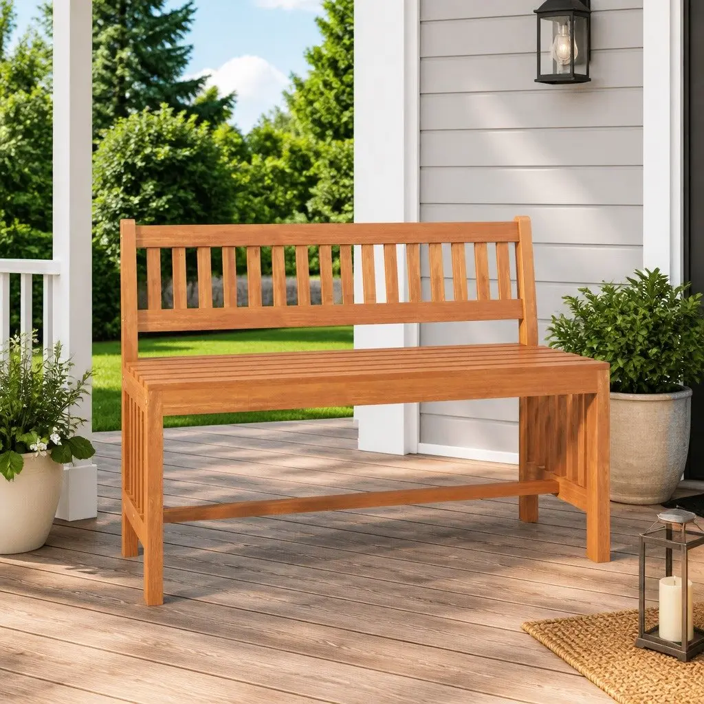 Garden Bench Outdoor Seating 110cm Solid Wood Backrest Brown