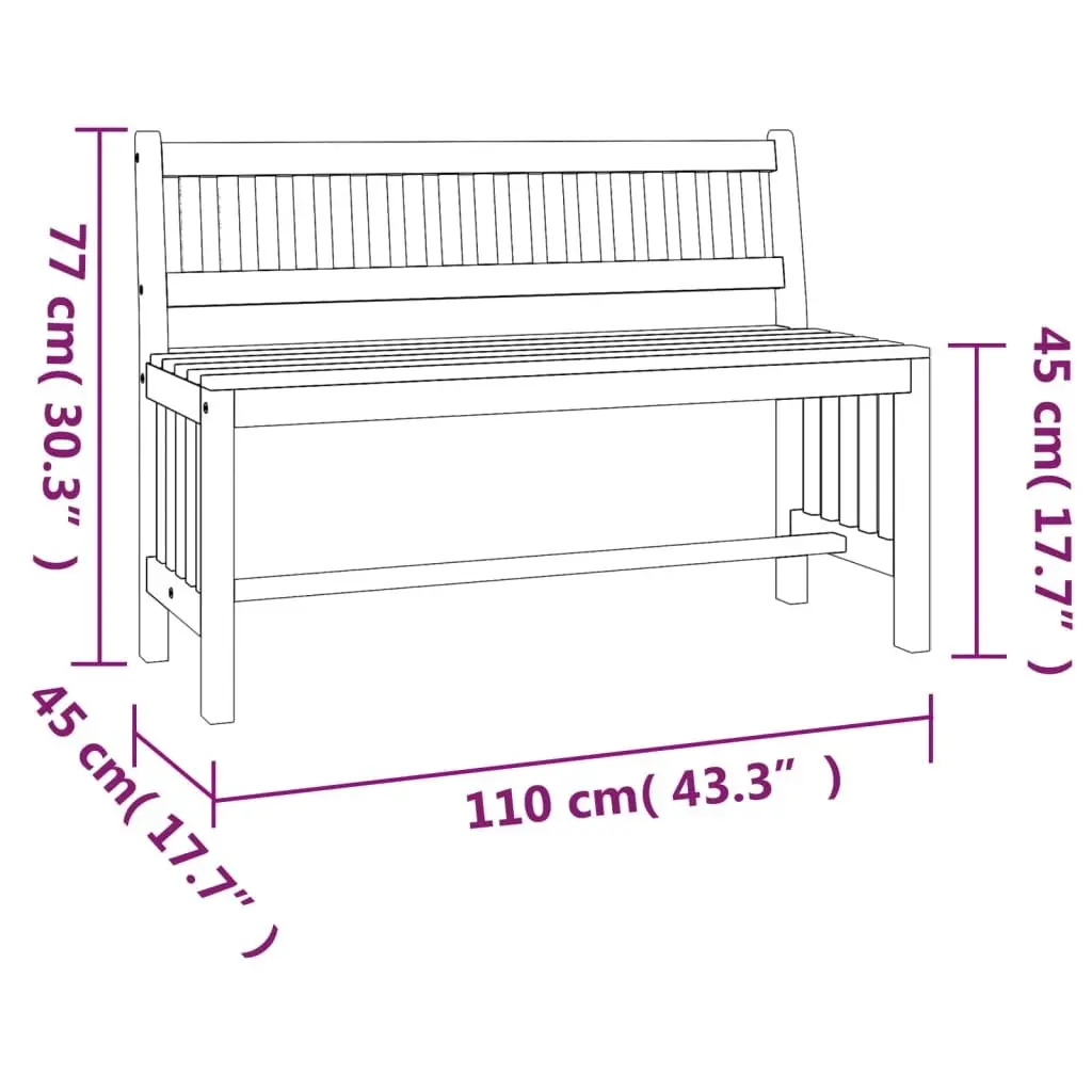 Garden Bench Outdoor Seating 110cm Solid Wood Backrest Brown