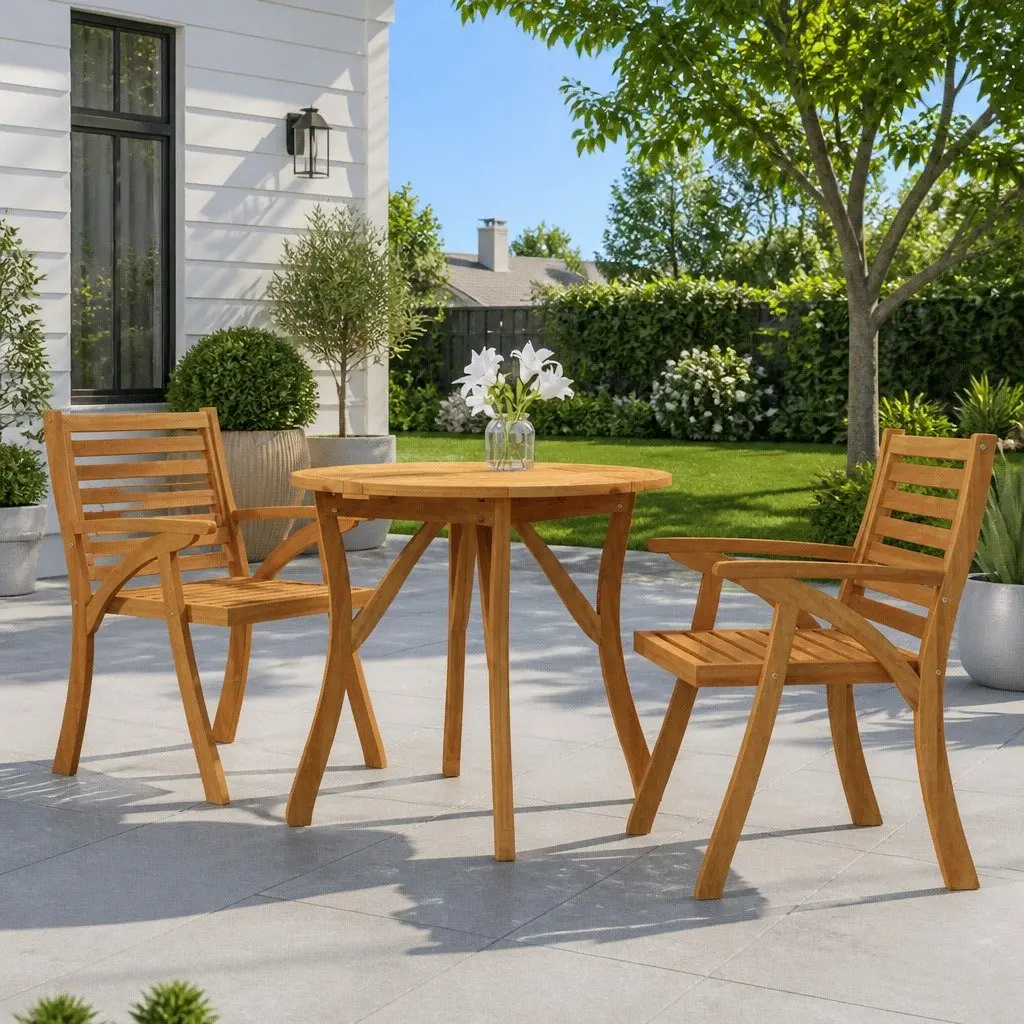 Round Garden Table Outdoor Dining Table Ø 85 cm Solid Acacia Wood Brown