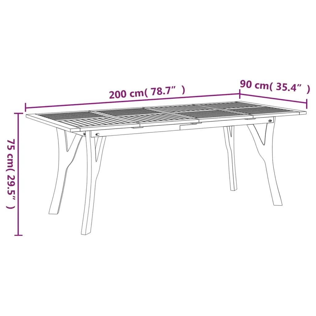 Solid Acacia Garden Table 200x90x75cm