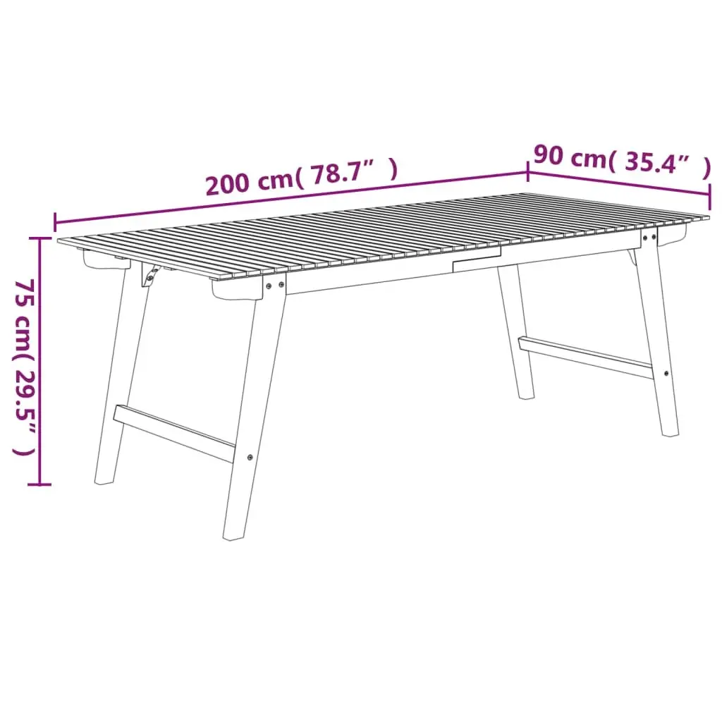 Garden Dining Table 200x90x75cm Solid Wood Acacia Outdoor Patio Furniture Brown
