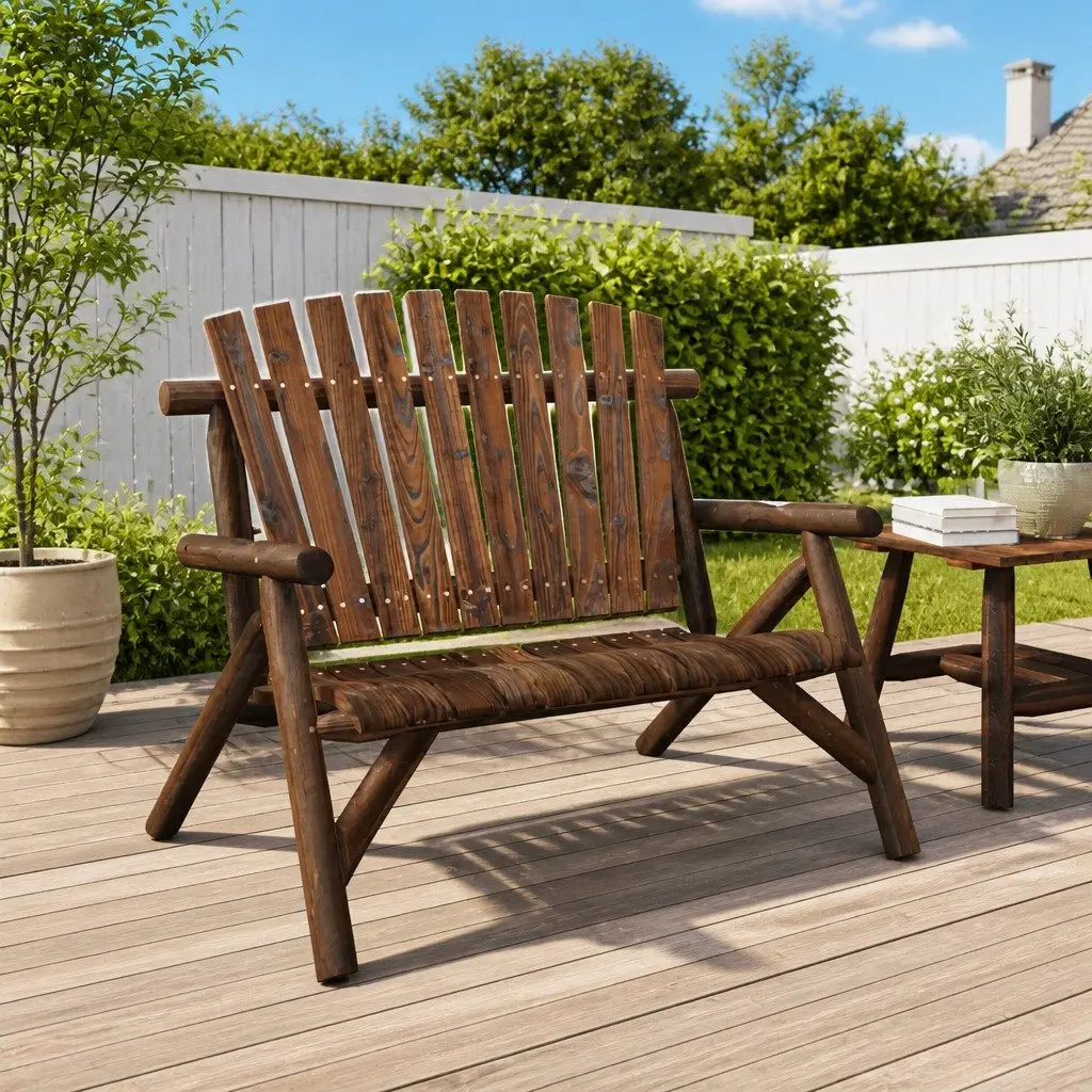 Wooden Garden Bench Outdoor Seating 2-Seater Brown