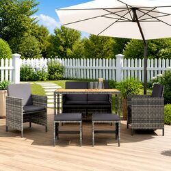 Comfortable 6-Piece Grey Rattan Dining Set for Outdoors