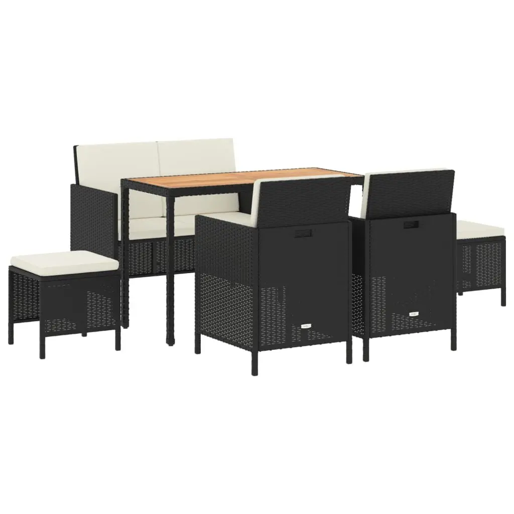 Outdoor Furniture Dining Set 6 Piece Black Rattan Cushions Garden Patio