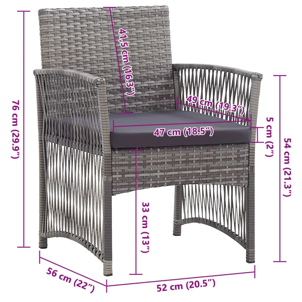 Outdoor Armchairs Grey Garden Seating 2 pcs Poly Rattan Chairs with Cushions