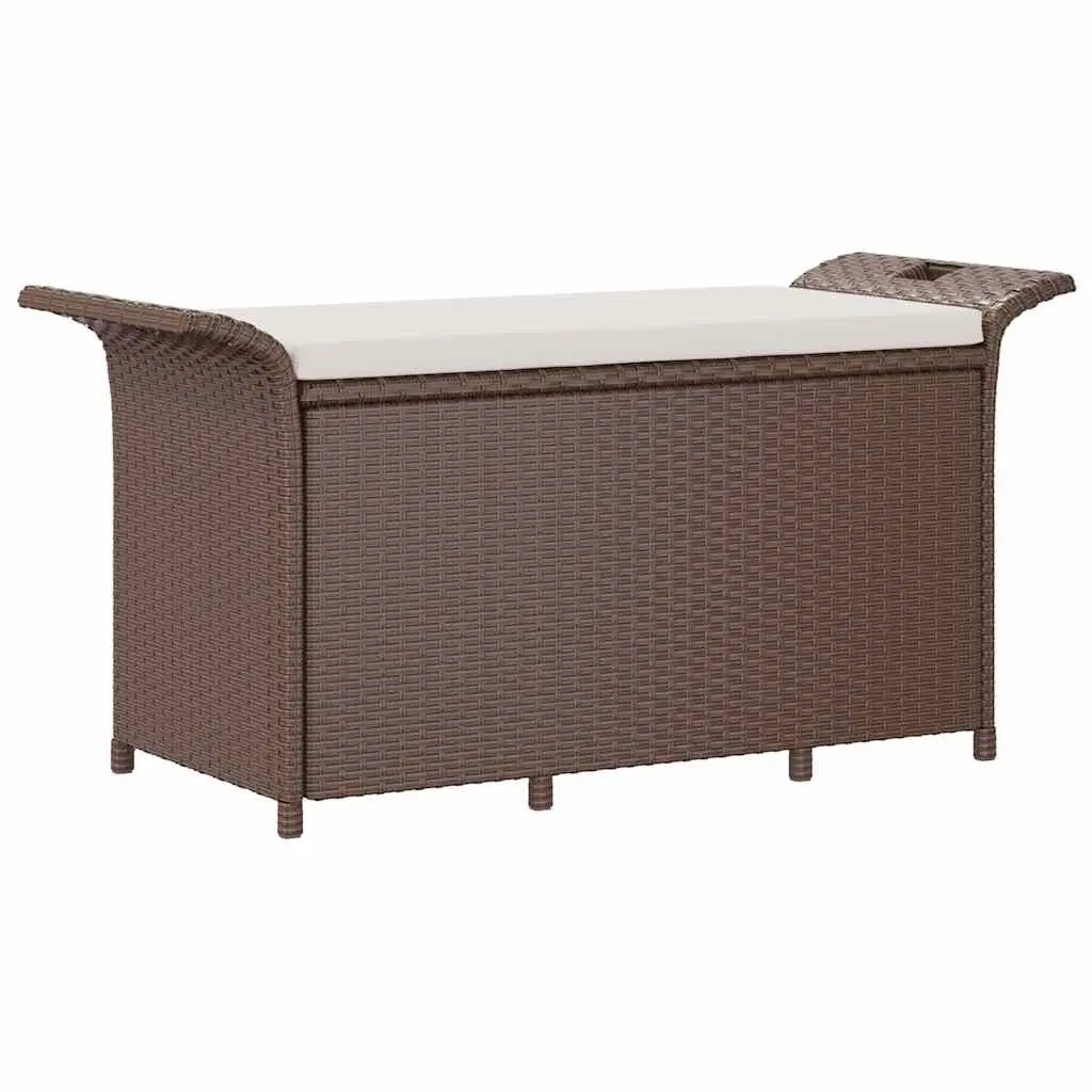 Outdoor Garden Bench with Storage Cushion Brown Patio Seating Furniture