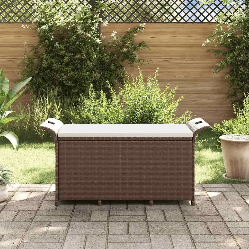 Outdoor Garden Bench with Storage Cushion Brown Patio Seating Furniture