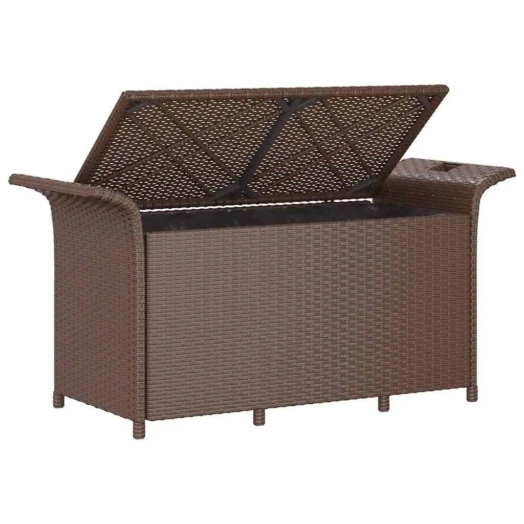 Outdoor Garden Bench with Storage Cushion Brown Patio Seating Furniture