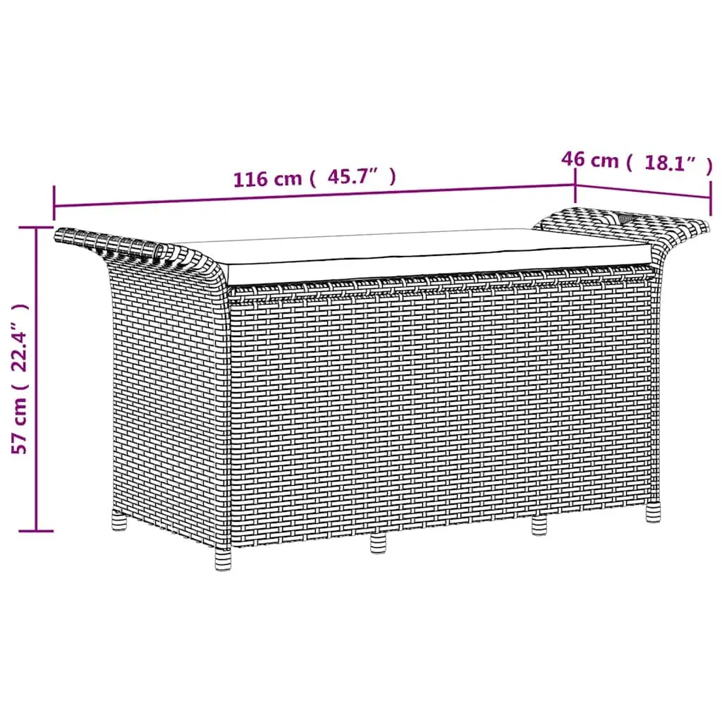 Outdoor Garden Bench with Storage Cushion Brown Patio Seating Furniture
