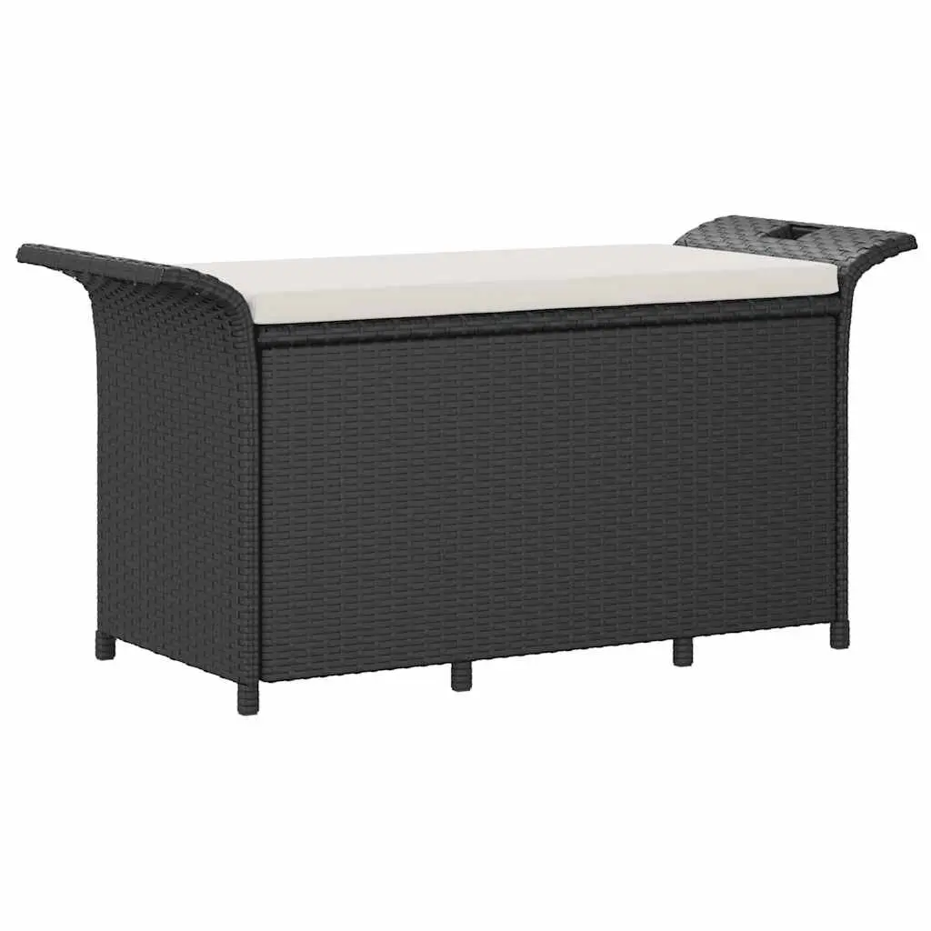 Garden Bench with Storage Cushion Seat 116 x 46 x 57 cm Black Poly Rattan