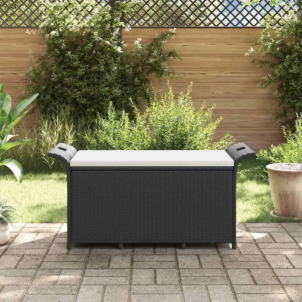 Garden Bench with Storage Cushion Seat 116 x 46 x 57 cm Black Poly Rattan