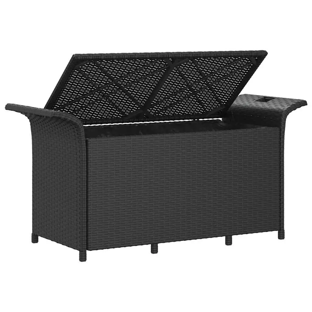 Garden Bench with Storage Cushion Seat 116 x 46 x 57 cm Black Poly Rattan