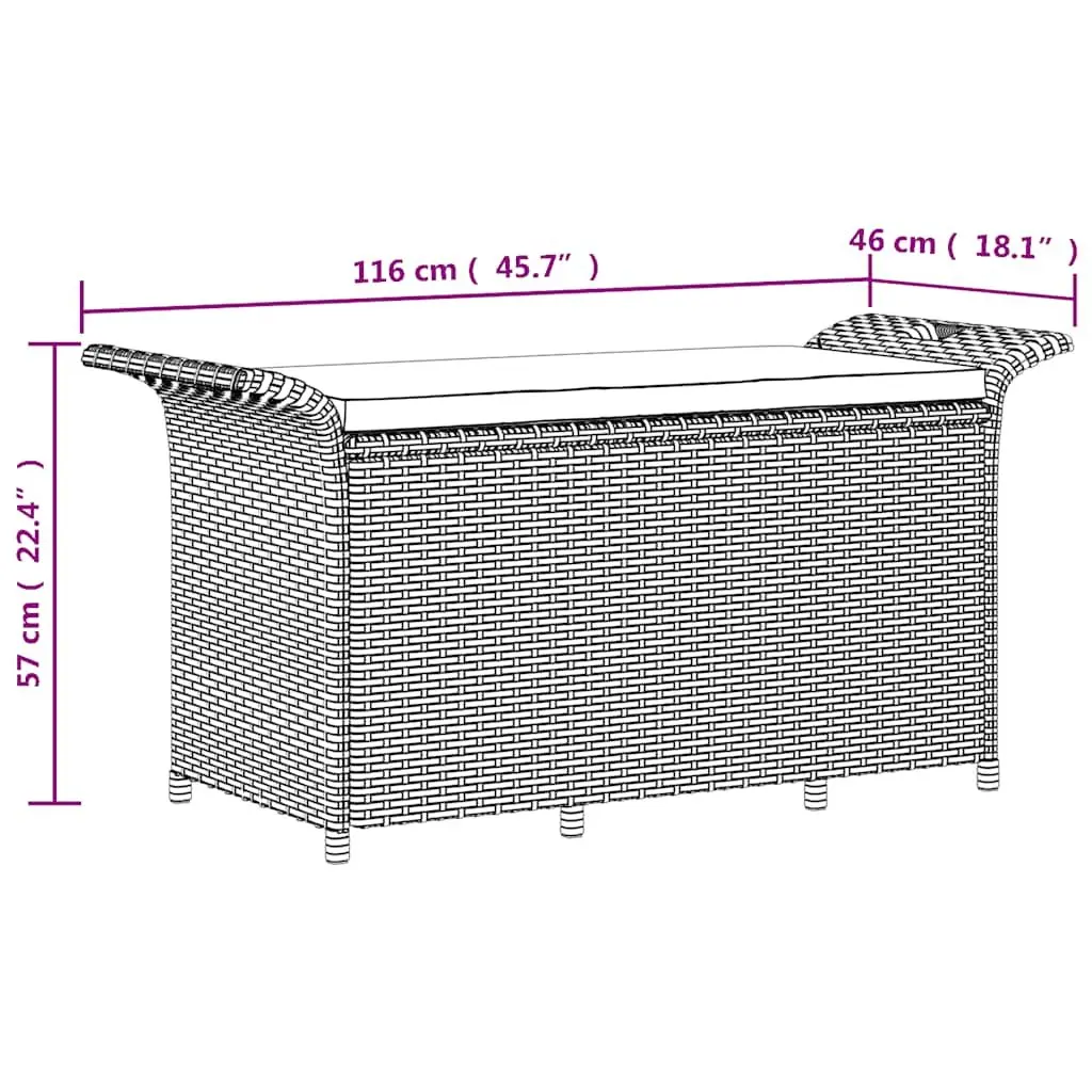 Garden Bench with Storage Cushion Seat 116 x 46 x 57 cm Black Poly Rattan