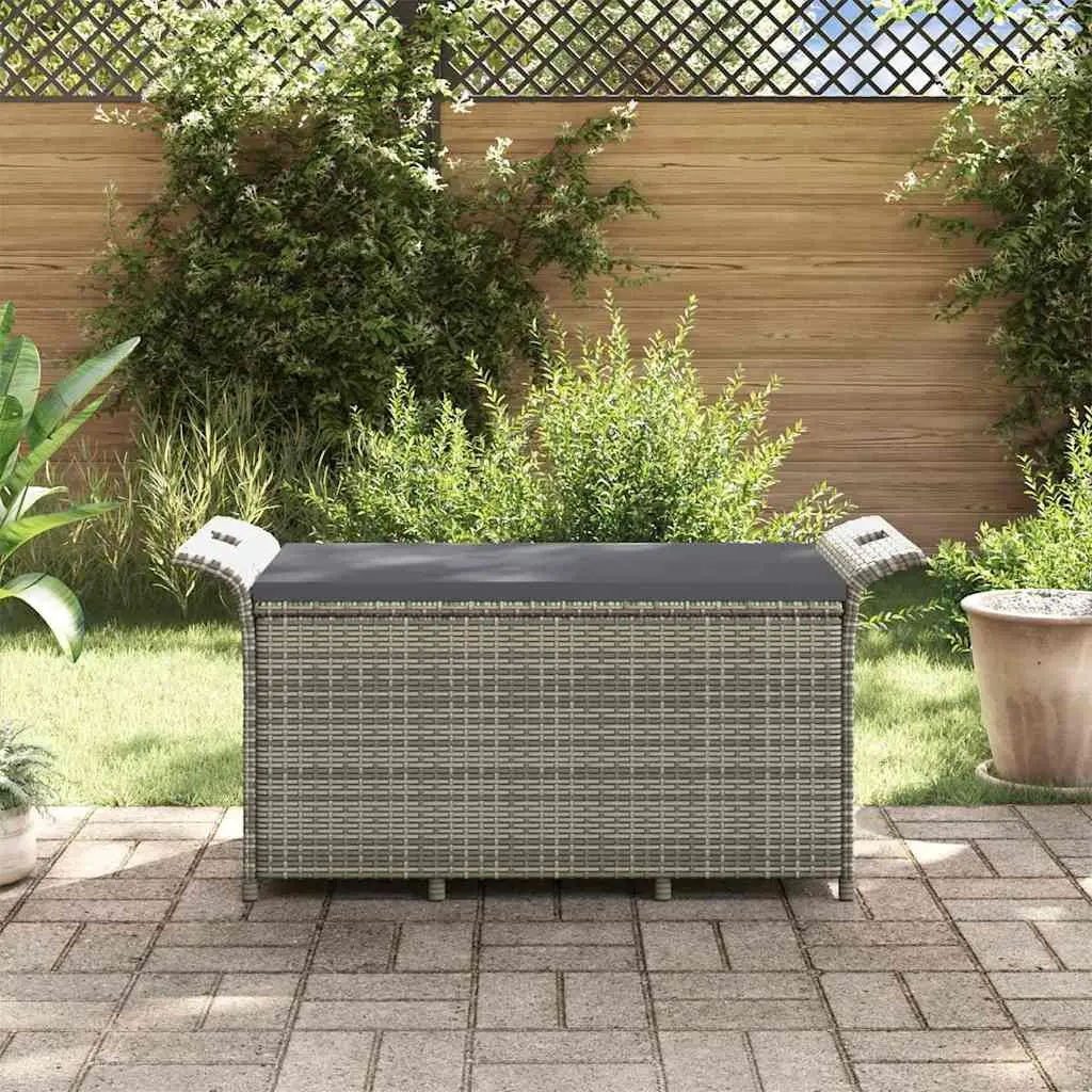 Garden Bench Storage Cushion Grey Poly Rattan Outdoor Patio Seating 116x46x57 cm