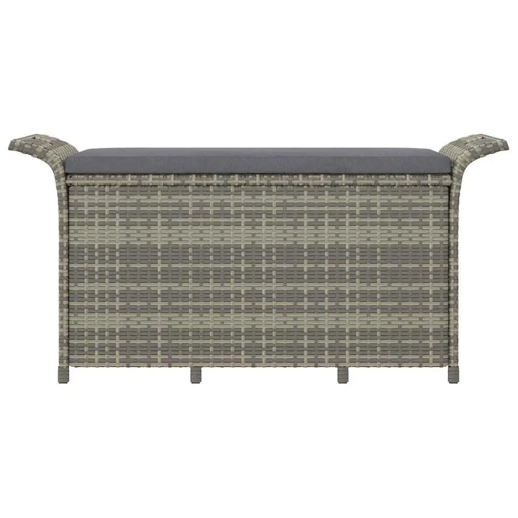 Garden Bench Storage Cushion Grey Poly Rattan Outdoor Patio Seating 116x46x57 cm