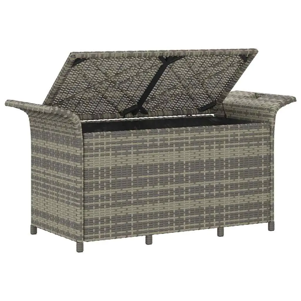 Garden Bench Storage Cushion Grey Poly Rattan Outdoor Patio Seating 116x46x57 cm