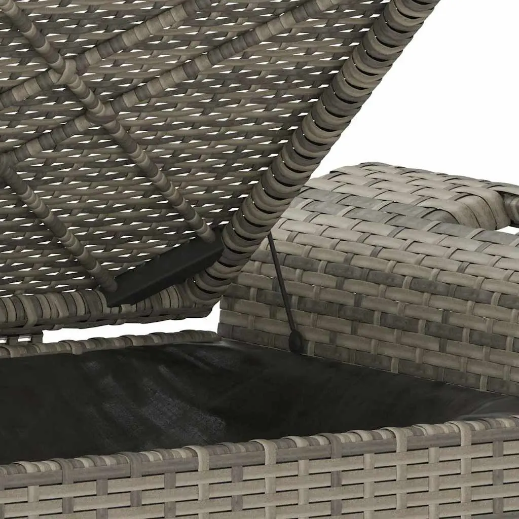Garden Bench Storage Cushion Grey Poly Rattan Outdoor Patio Seating 116x46x57 cm