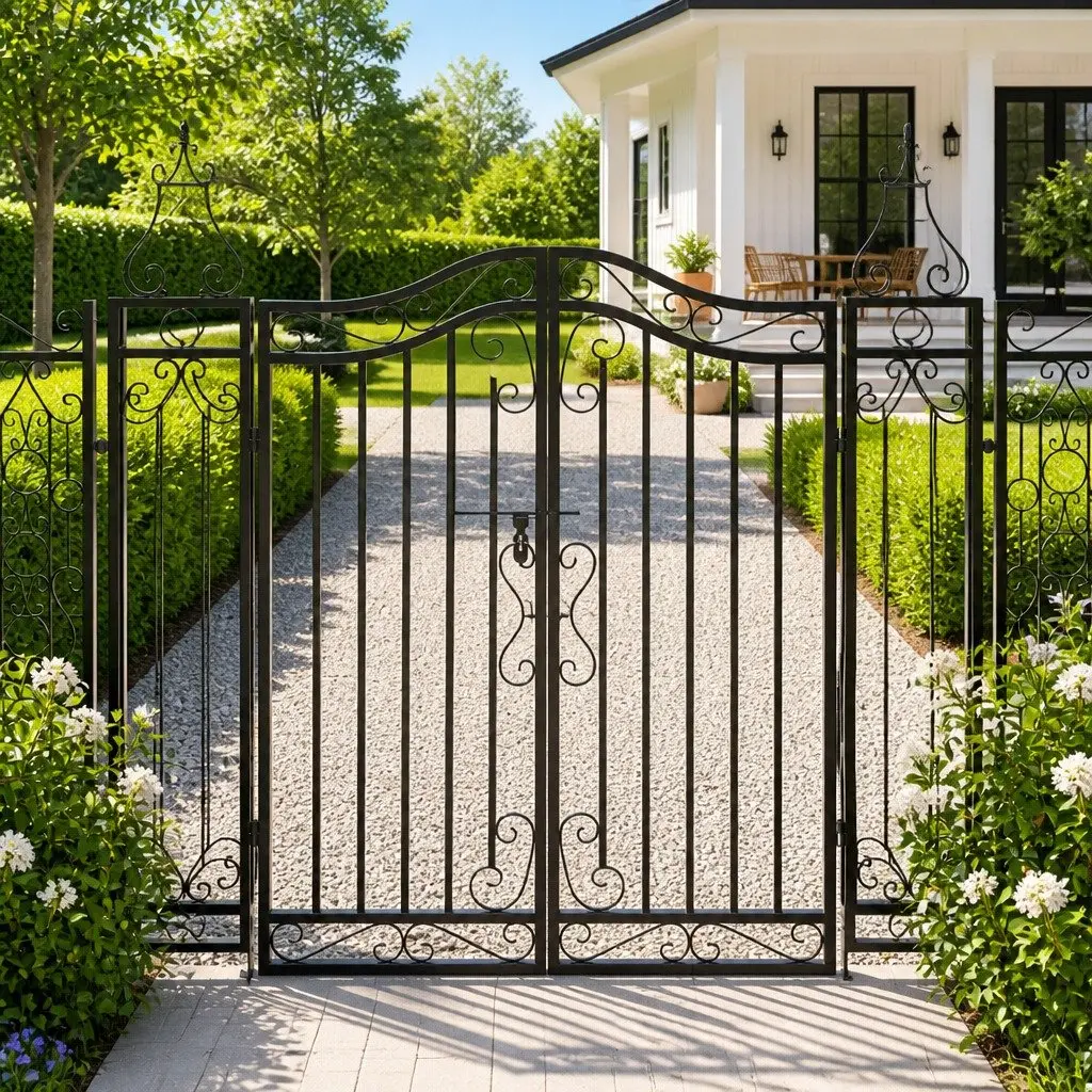 Garden Gate Ornamental Entry Wrought Iron 121 x 120 cm Black