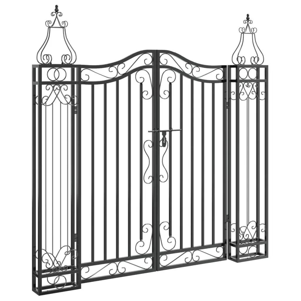 Garden Gate Ornamental Entry Wrought Iron 121 x 120 cm Black