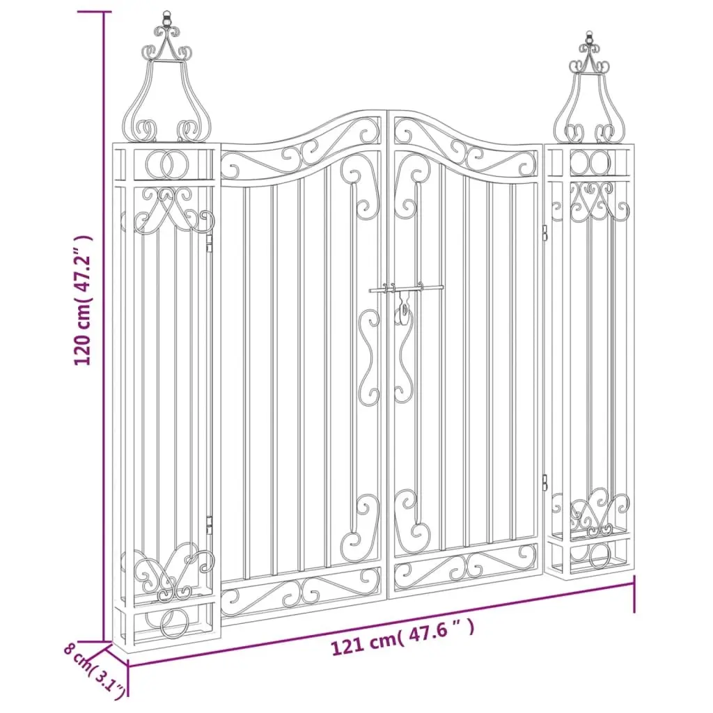 Garden Gate Ornamental Entry Wrought Iron 121 x 120 cm Black