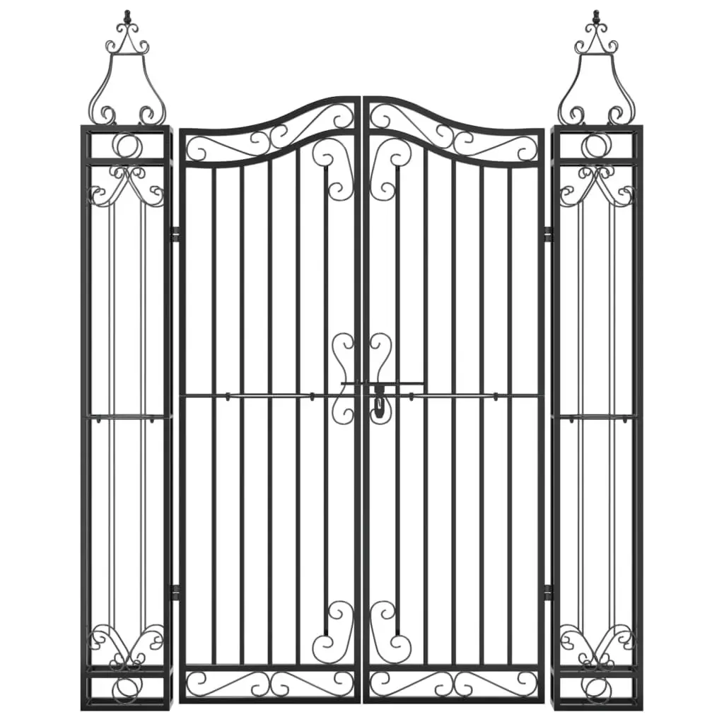 Wrought Iron Garden Gate Black Ornamental Fencing Outdoor Patio Entryway 121cm x 150cm