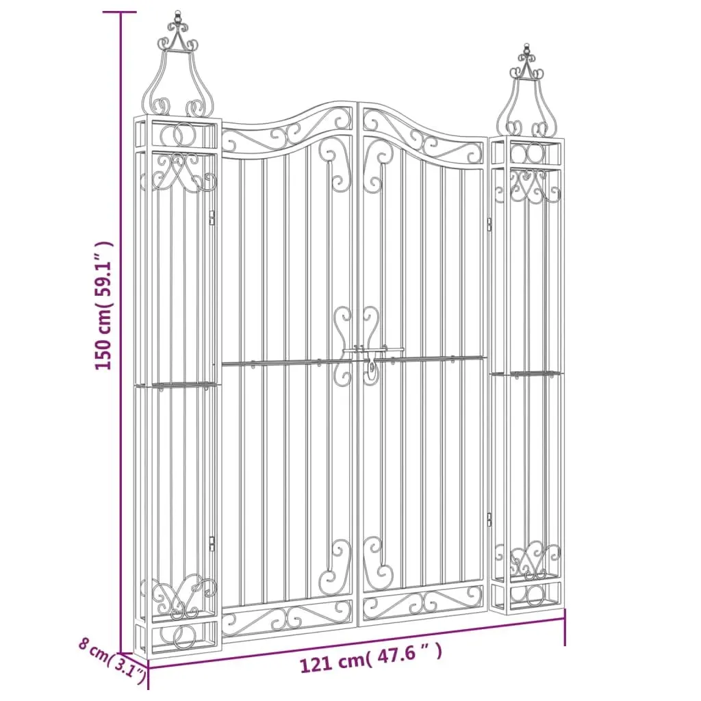 Wrought Iron Garden Gate Black Ornamental Fencing Outdoor Patio Entryway 121cm x 150cm