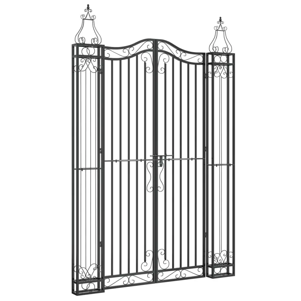 Wrought Iron Garden Gate Entryway 121x180cm Black Ornamental Fence