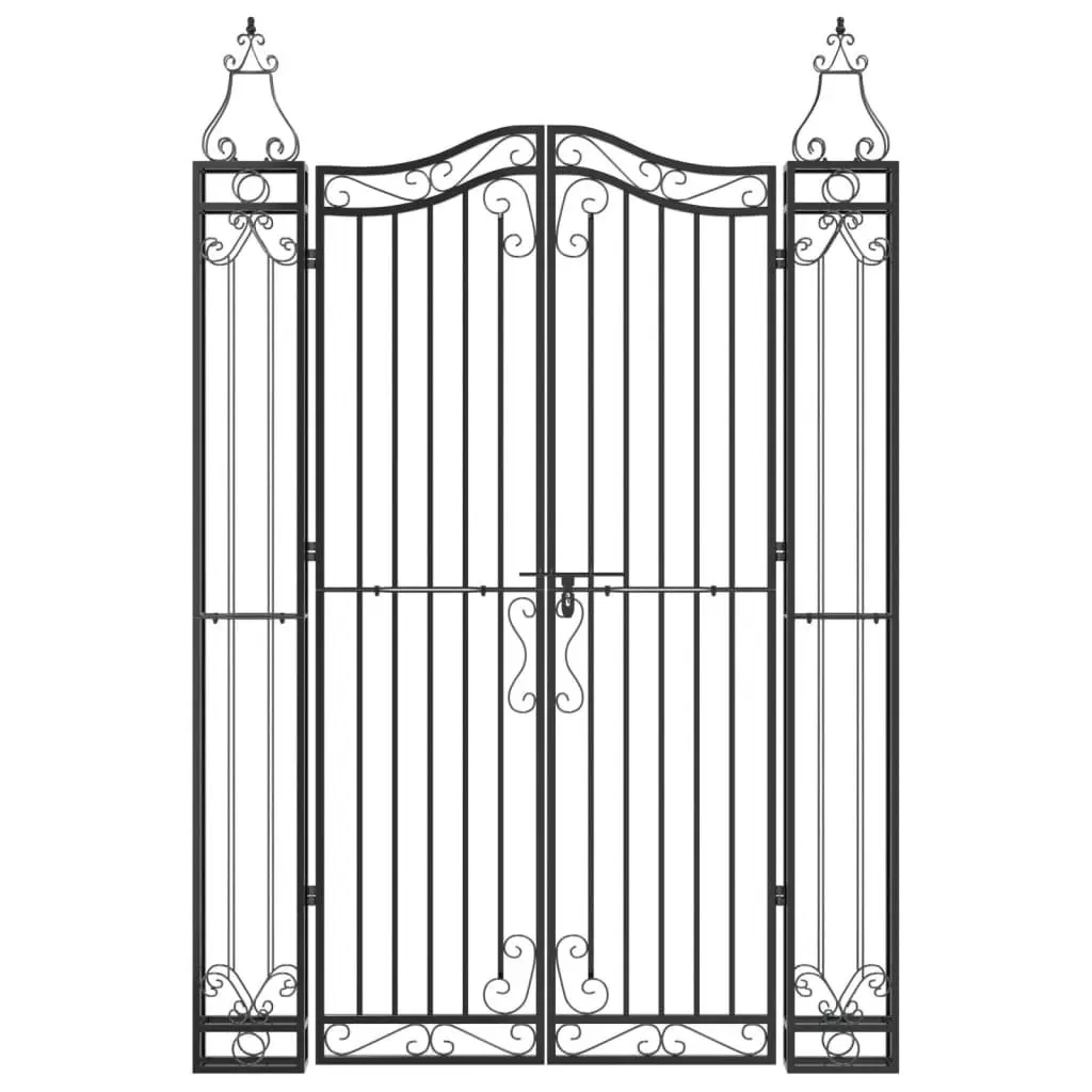 Wrought Iron Garden Gate Entryway 121x180cm Black Ornamental Fence