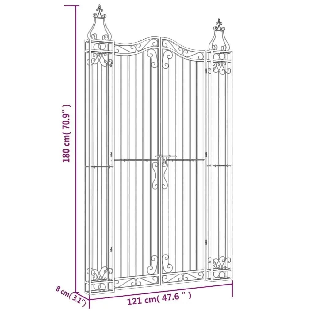 Wrought Iron Garden Gate Entryway 121x180cm Black Ornamental Fence