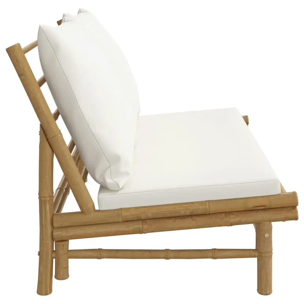 Bamboo Bench with Cream Cushions
