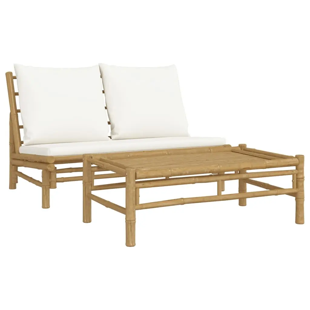 Outdoor Garden Lounge Set 2 Piece Bamboo Sofa with Cushions Cream