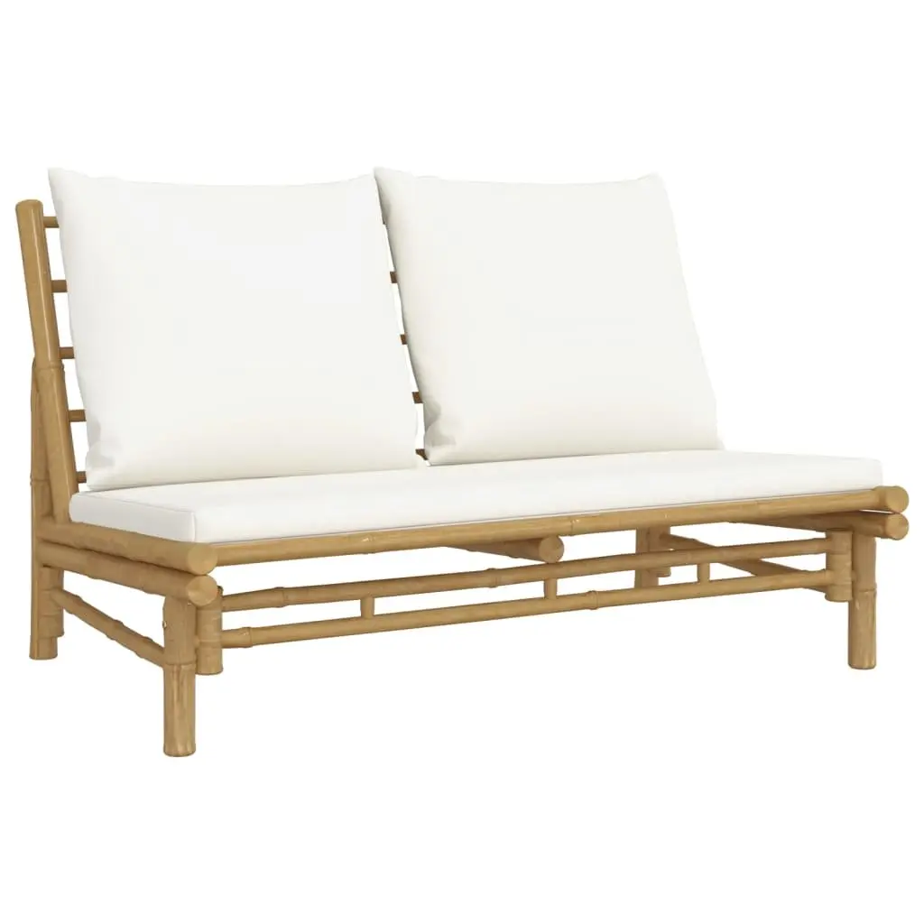 Outdoor Garden Lounge Set 2 Piece Bamboo Sofa with Cushions Cream