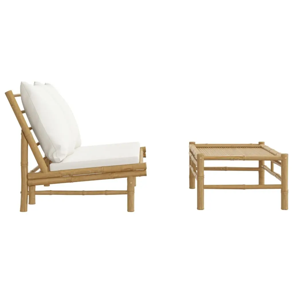 Outdoor Garden Lounge Set 2 Piece Bamboo Sofa with Cushions Cream