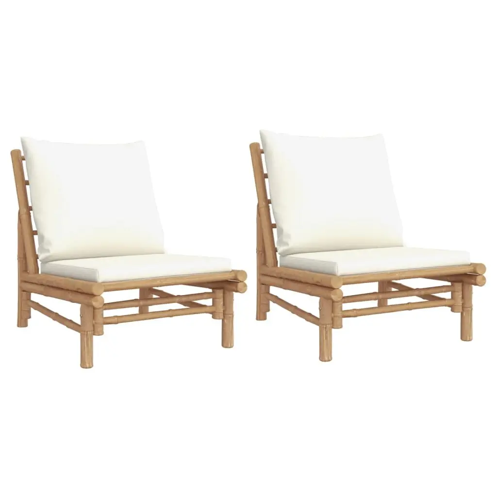Bamboo Outdoor Garden Chairs 2 Piece Set with Cushions Cream